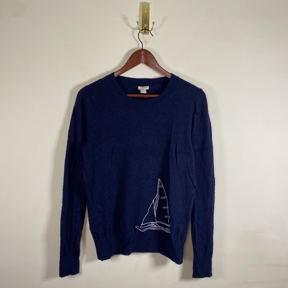 J. Crew Sweater Sailboat Crewneck Merino Wool Blend Men's M Nautical Fisherman